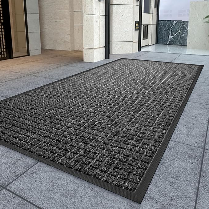 Kuyal Front Door Mat, 3'*6' Door Mat for Inside Outside Entrance,Waterproof Welcome Mats with Non-Slip Backing, Indoor Outdoor Entryway, Commercial Floor Mats, Durable & Easy to Clean, Dark Gray