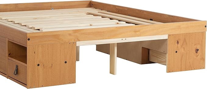 memomad Bali Storage Platform Bed with Drawers (Queen Size, Oak Brown Wood)