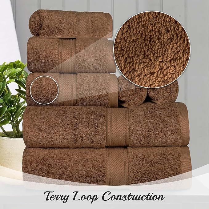 Superior Egyptian Cotton Pile Face Towel/Washcloth Set of 6, Ultra Soft Luxury Towels, Thick Plush Essentials, Absorbent Heavyweight, Guest Bath, Hotel, Spa, Home Bathroom, Shower Basics, Chocolate