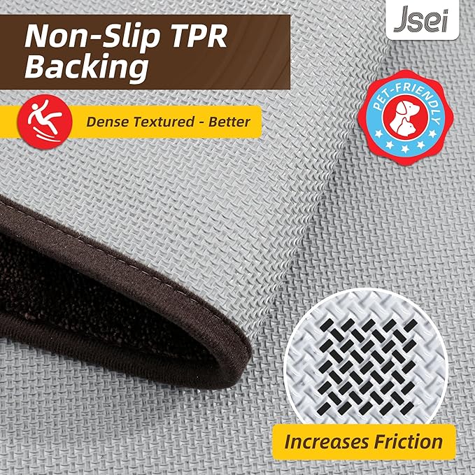 JSEI Entryway Rugs Doormat 20"x32", Non-Slip Dirt Trapper Door Mats Indoor, Washable Absorbent and Stain Resist Welcome Floor Mat for Front Door, Dog Door Mat, Muddy Wet Shoes & Paws, Brown