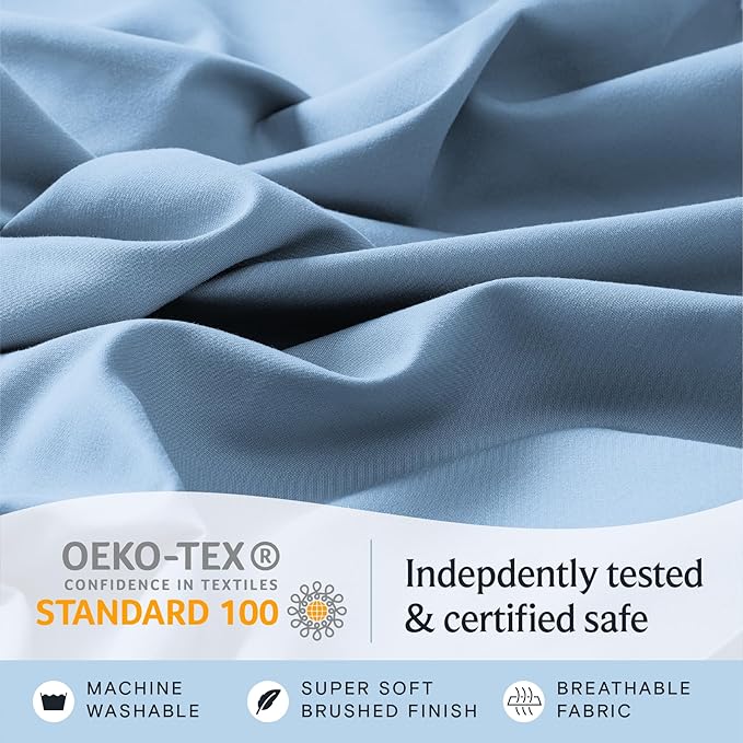 LuxClub 4 PC California King Sheet Set, Deep Pockets Wrinkle Free Cooling Bed Sheets Hotel Bedding for Women, Men, Includes 1 Fitted Sheet, 1 Flat Sheet and 2 Pillowcases-Sky