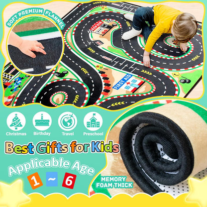 Kids Rug, Race Track Baby Play Mats, Realistic 3D Cascading Surround Route, 6x9 Ft Kids Rug for Playroom, Great for Playing with Cars and Toys, Non-Slip Car Carpet