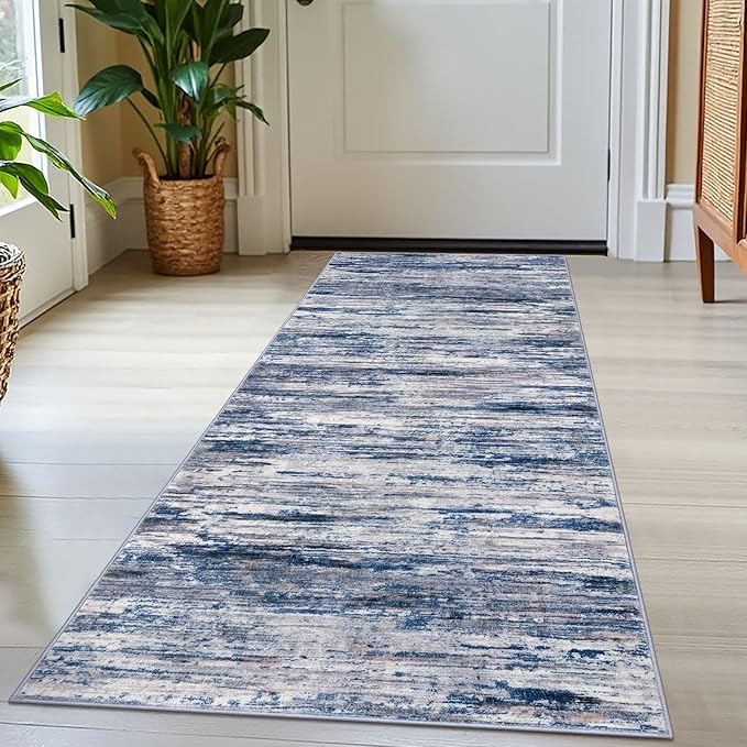 2x5 Modern Abstract Runner Rug for Hallways, Navy Blue Gray Neutral Multi Super Soft Hallway Decor Kitchen Rugs with Non-Slip, Non-Shedding Washable Rug for Hallways Entryway Bedroom Indoor