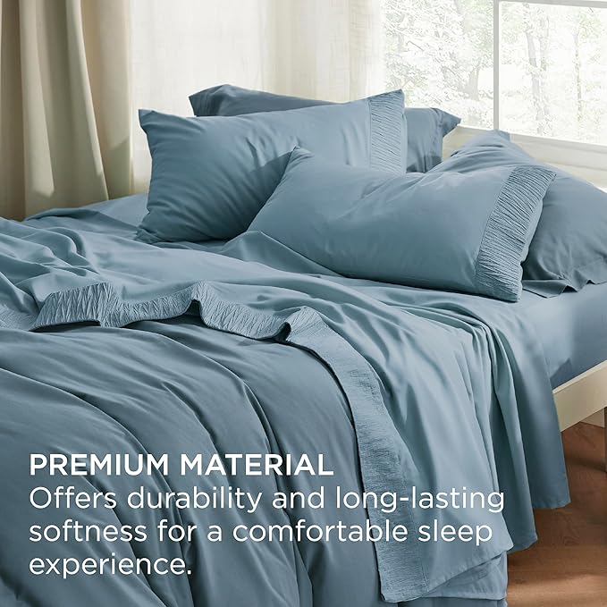 Bedsure King Size Sheets Set - 4 Pieces Soft King Sheets - Breathable & Cooling - Hotel Luxury - Easy Care Polyester Microfiber Bedding for Women, Men, Mineral Blue