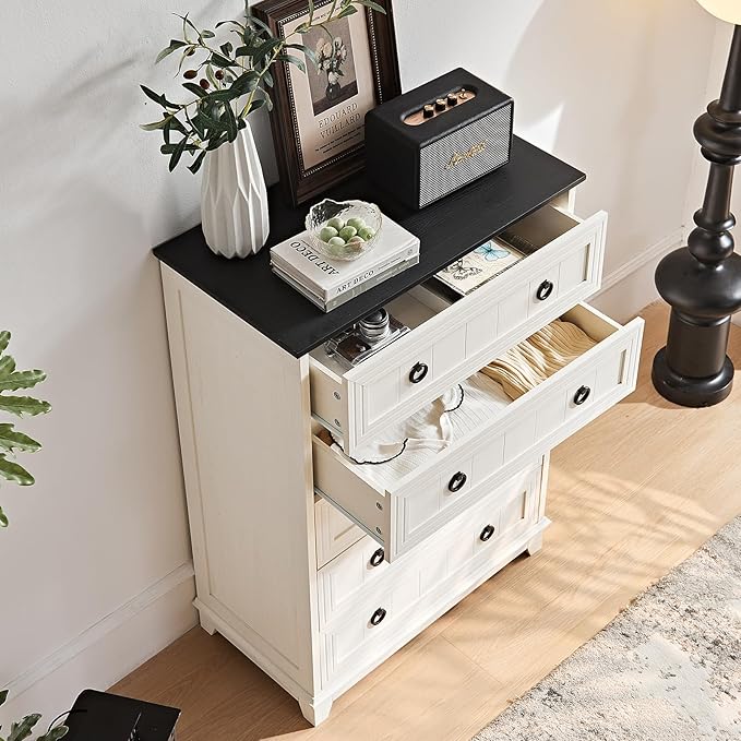Farmhouse 5 Drawer Dresser for Bedroom Set of 2, 42" Tall Small Dressers & Chest of Drawers, Rustic Wood Dresser with Metal Handle, Storage Organizer Closet for Living Room, Hallway,Entryway