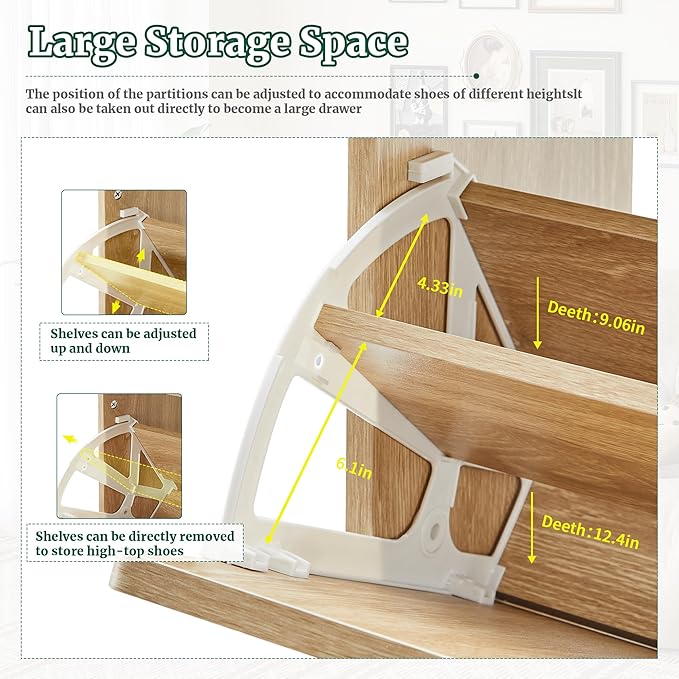 47" Fluted Large Shoe Cabinet with 4 Flip Drawers, Slim Freestanding Shoe Cabinet Organizer, Narrow Shoes Storage Rack for Entryway, 5 Sturdy Legs (All Natural, 9.45" D x 47.24" W x 35.83" H)