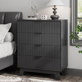 Fluted Nightstand, 31.5" Wide Side Table with 4 Large Storage Drawers, Mid Century Modern Wood Night Stand with Metal Handle, Wooden Bedside End Table for Bedroom, Living Room, Closet, Black