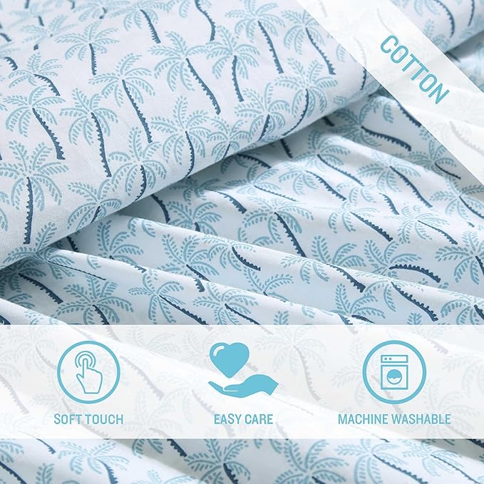 Tommy Bahama - King Sheet Set, Super Soft Cotton Percale Bedding with Matching Shams, Tropical Bedding Set, Oeko-Tex Certified (Palmtastic Blue, King)