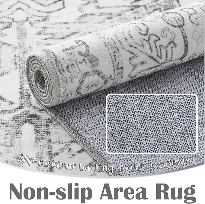 jinchan Lima Kitchen Runner Rug 3x8-2pcs, Bohemian Hallway Washable Rug Floral Non Slip with Rubber Backing Vintage Carpet Runner for Bedroom Bathroom Laundry Room Living Room Decor Grey