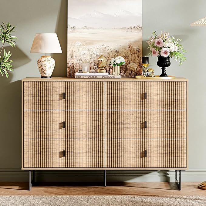 Modern Chest of Drawers with 6 Drawers,Deep Drawers,Clothes Organizer,Large Storage Cabinet for Living Room, Bedroom,Hallway,with Anti-Tipping Device,Wood
