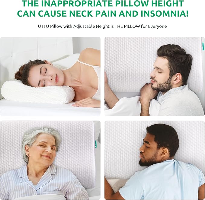 UTTU Cervical Pillow for Neck Strain Relief, Memory Foam Neck Pillow for Sleeping, Adjustable Orthopedic Sandwich Pillow, Contour Cooling for Side Back Stomach Sleeper, Large(27.6"×15.7"×5.2"/4.5")