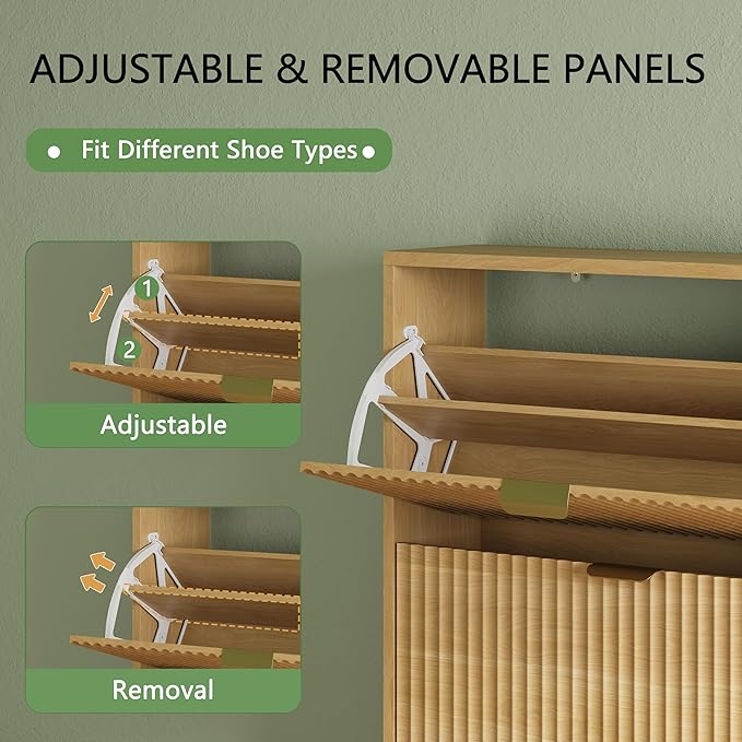 Shoe Cabinet with 3 Flip Drawers, 54" Tall Narrow Fluted Shoe Storage Organizer for Entryway, Hidden Slim Wooden Shoe Rack Cabinet for Front Door Entrance, Hallway, Living Room, Natural Oak
