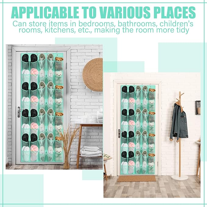 Windyun 40 over the Door Shoe Organizer Large Mesh Pocket Hanging Shoe Rack for Closet Turquoise Nonslip Behind Door Storage Holder Back to School Organizer for Dorm Room College Classroom Storage