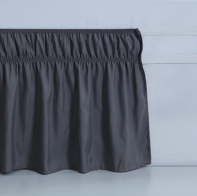 MEILA Wrap Around Bed Skirt Three Fabric Sides Elastic Dust Ruffled 24 Inch Tailored Drop,Easy to Install Fade Resistant-Dark Grey, Twin/Full