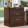 LEYAOYAO 23" Wide Fluted Night Stand with Charging Station, 3 Drawers Large End Table with Storage, Walnut Nightstand Wood Bedside Tables, Farmhouse Cabinet Dresser for Bedroom, Closet