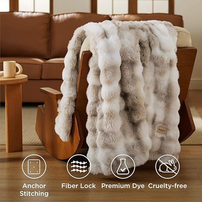 Bedsure GentleSoft Fluffy Faux Fur Blanket Twin Size, Fuzzy Soft Bubble Blanket for Couch, Faux Fur Decor for Home Bedroom Living Room, Thick Furry Cozy Gifts for Women, Tie-dye Taupe, 60x80 Inch