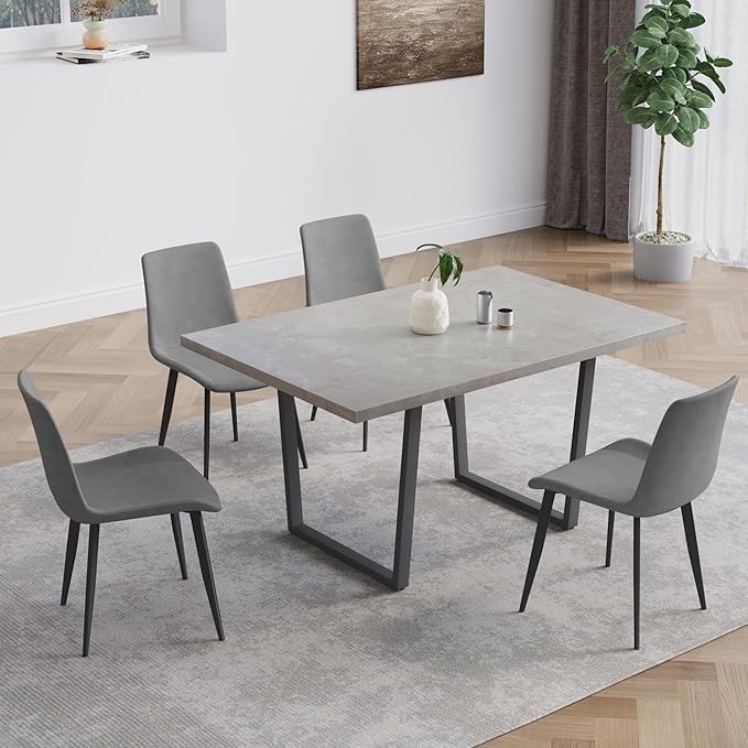 5 Piece Dining Table Set, 42.9 Inch Modern Kitchen Dining Table and Leather Dining Chairs for Kitchen Dining Room (Table + 4 Grey Chairs)