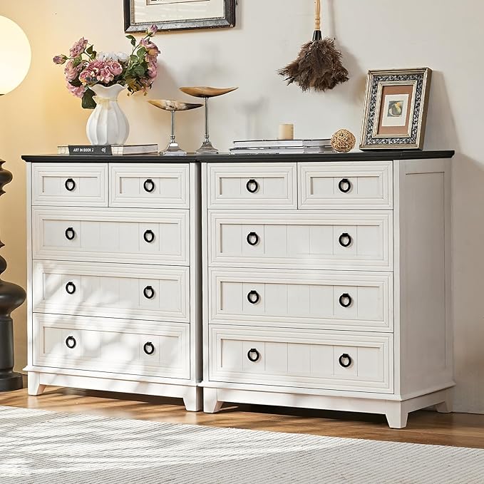 Farmhouse 5 Drawer Dresser for Bedroom, 33.2" Tall Small Dressers & Chest of Drawers, Rustic Wood Dresser with Metal Handle, Storage Organizer Closet for Living Room, Hallway, Entryway