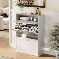 VINGLI Shoe Cabinet Storage for Entryway Ultra Slim with 2 Flip &1Drop-Down Drawers, 24.8" W Narrow Shoe Cabinet for Front Door Entrance,Freestanding Rustic White Wood Shoes Organizer for Hallway
