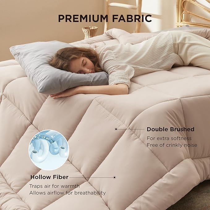 Bedsure Comforter Duvet Insert - Quilted Comforters Oversized King Size, All Season Duvet, GentleSoft Down Alternative Bedding, with 8 Tabs, Gifts for Women/Men, Beige, Oversized King 116 x 98 Inches