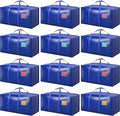 12 Pack Extra Large Heavy Duty Moving Bags with Reinforced Zipper & Wide Handles, Waterproof Storage Bins Packing Cubes for Clothes, College Dorm, Travel, and Home Organization, Blue
