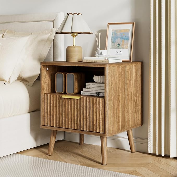LYNSOM Fluted Dresser and Nightstand Sets 3 Piece, 6-Drawers Dresser and 1-Drawer Nightstands Set of 2, Wood Bedroom Furniture Set for Home, Bedroom, Hallway, Walnut