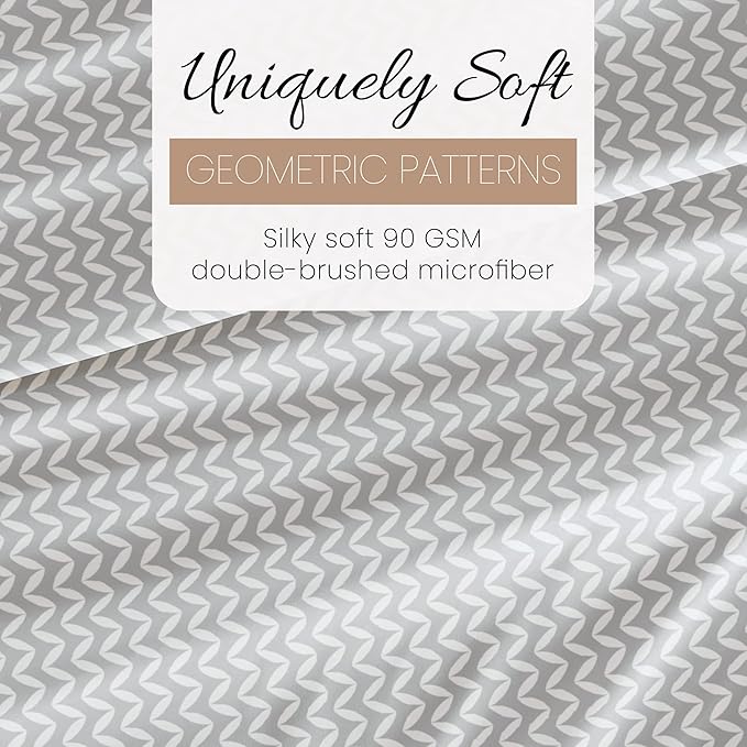 Linen Market Double-Brushed Patterned Microfiber Twin Sheet Set 3 Piece – Oeko-TEX Certified Ultra Soft & Wrinkle-Free - 16" Deep Pocket Sheets - Easy Care Twin Size - Puffed Chevron Light Gray