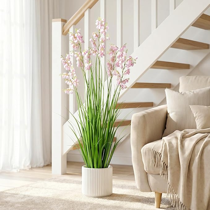 Green Onions Home Decor Fake Plants Lily of The Valley Snake Plant Home DéCor Accents Artificial Grass Room Decor Artificial Plants Indoor Artificial Grass 47" 2PCS（Pink）