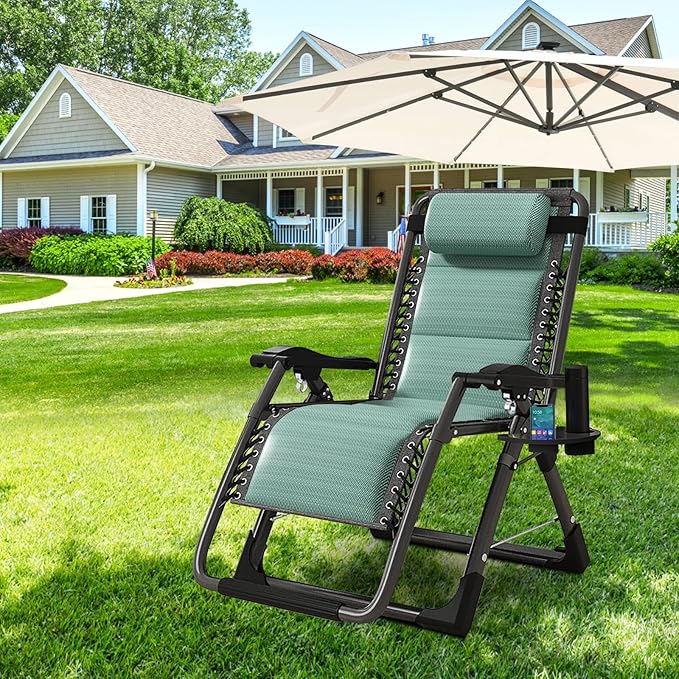 DoCred Comfy Folding Recliner Chair for Bedroom & Living Room, Ice Touch Folding Reclining Patio Lounge Chair with Removable Tray for Indoor Outdoor