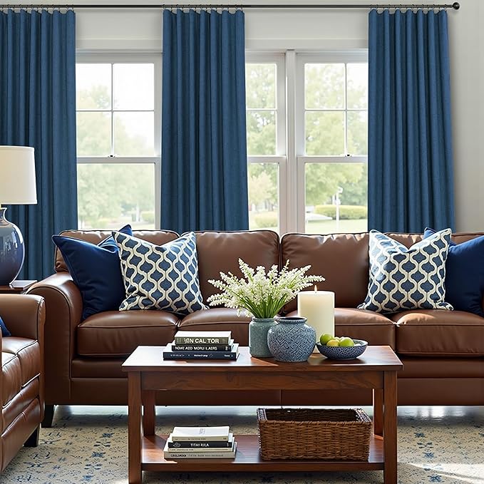 Navy Blue Linen Textured Blackout Curtains 72 Inches Long for Bedroom Nursery Room Darkening Thermal Insulating Window Black Out Nautical Curtains for Living Room Door Back Tab 72 Length 2 Panels Set
