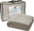 HILLFAIR 100% Combed Cotton Blanket– California King Size Bed Blanket – Warm Soft All Season Breathable Blankets – 102 x 108 inch Extra Large Oversized California King Cotton Blankets for Bed- Sand