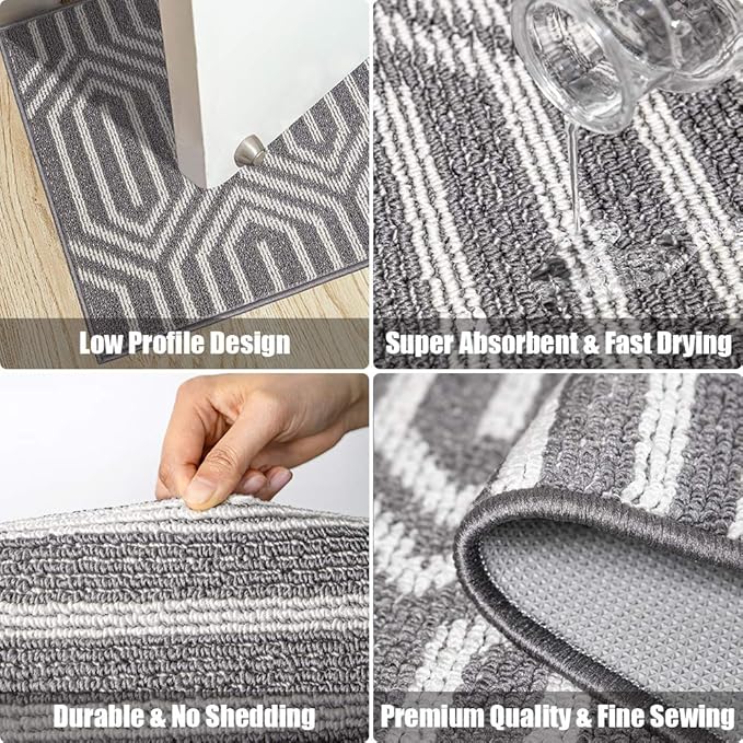 Indoor Doormat 24"x 36", Absorbent Front Back Door Mat Floor Mats, Rubber Backing Non Slip Door Mats Inside Mud Dirt Trapper Entrance Door Rug Carpet, Machine Washable Low Profile-Grey Time Cloister