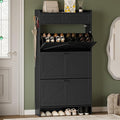 Shoe Storage Cabinet for Entryway, Farmhouse Narrow Shoe Cabinet with 3 Flip Drawers & 2 Top Drawers, Adjustable Shelves & Hooks, Freestanding Hidden Rack Organizer for Hallway, Foyer