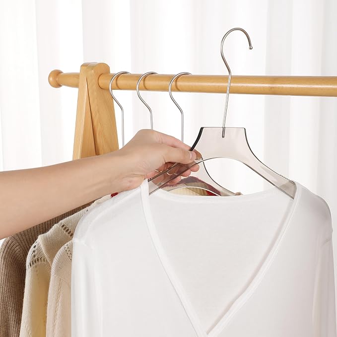 Clear Hangers 10 Pack, Crystal Clear Luxury Non-Slip Hangers for Suits, Coats, Dresses, Heavy Duty Thin Design Saves Closet Space Smoky Gray