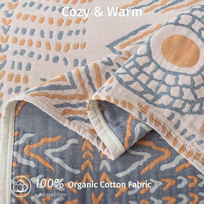 Qidordour Boho Throw Blanket, 80"x90" Muslin Blankets, 100% Organic Cotton Blanket for Couch Sofa, Lightweight Quilt, All Season Bed Throw, Farmhouse Home Decor, D-Indian Arrowhead