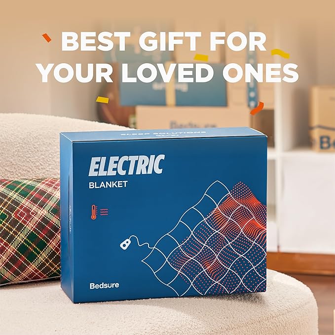 Bedsure Electric Blanket Queen Size - Dual Control Heated Blanket Queen, Fast Heating with 10 Time Settings & 10 Heat Settings, Warm Gift for Grandma (84x90 inches, Brown)