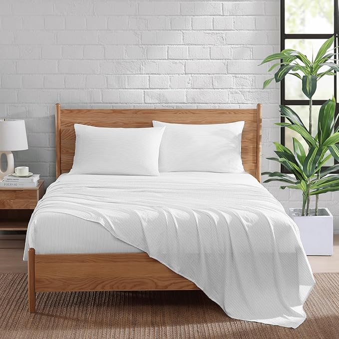 Casa Platino Twin Sheets, Pre-Washed Soft & Breathable Bed Sheets Set, 3 Piece Set, Brushed Cozy Microfiber Bedding, Fade Resistant, Deep Pocket Sheets – Ticking Stripe Silver