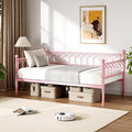 GarveeHome Twin Size Daybed, Sofa Bed Frame with Metal Steel Slat Support, Heavy Duty Metal Bed Frame, Space Saving, Easy Assembly, for Small Spaces, Living Room, Bedroom, Apartment, Pink