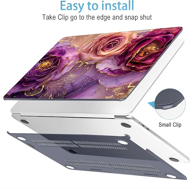 Mektron for 2025 M4 MacBook Air 13.6 Inch A3240 Case Fits 2023 A2681 M2 2024 A3113 M3 Chip with Liquid Retina Display Touch ID, Printed Plastic Hard Shell Cover for MacBook Air 13.6", Marble Flowers