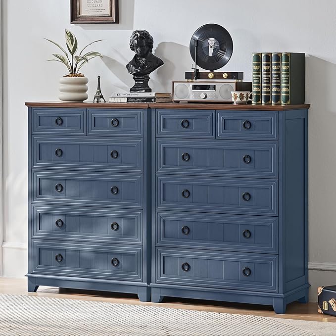 Farmhouse 6 Drawer Dresser for Bedroom, 41" Tall Small Dressers & Chest of Drawers, Rustic Wood Dresser with Metal Handle, Storage Organizer Closet for Living Room, Hallway, Entryway