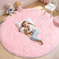 Round Fluffy Pink Rug for Bedroom, 8Ft Large Fuzzy Shag Circle Area Rug for Girls Kids Room Nursery, Soft Non Slip Plush Carpet for Dorm Living Room Home Decor