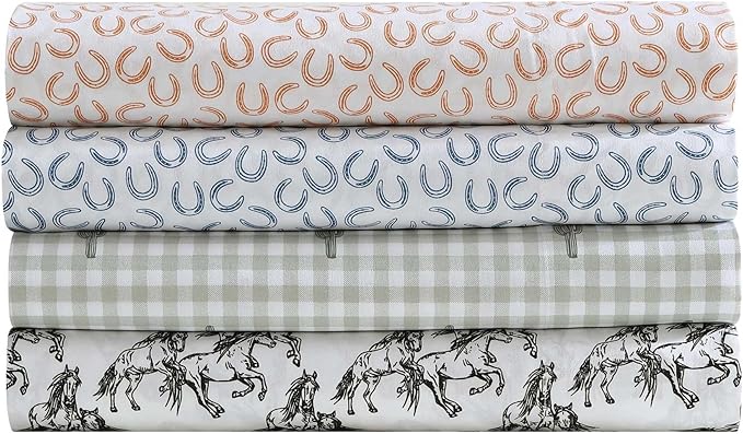 Wrangler - Queen Sheet Set, Super Soft & Cozy Bedding with Matching Sham(s), Casual Luxurious Bedding Set, Yellowstone Inspired, Oeko-Tex Certified (Horseshoe Blue, Queen)