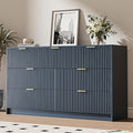 Navy 7 Drawer Dresser for Bedroom, 55.9" Wide Modern Fluted Dresser with Gold Metal Handles, Wide Chest of Drawers for Bedroom, Living Room, Entryway, Hallway