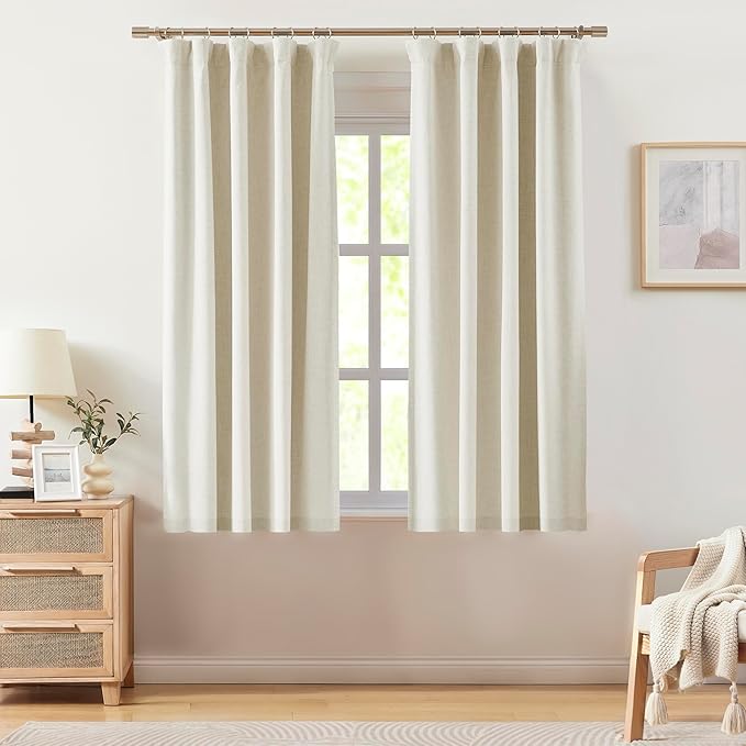 Vision Home Natural Linen Full Blackout Curtains for Bedroom Living Room Darkening Energy Efficient Window Panels 72 inch Thermal Insulated Rod Pocket Back Tab Linen Drapes 56" Wx72 Lx2