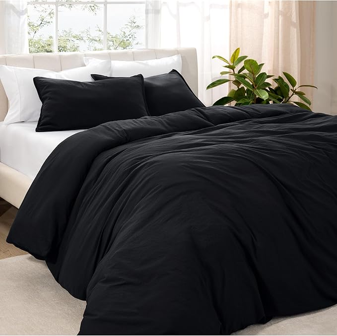 Bare Home Microfiber Duvet Cover Set - Ultra Soft Washed Microfiber - King/California King - Linen-Like Look - Easy Care - Breathable Fabric - Our Softest Duvet Cover Set (King/Cal King, Black)