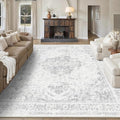 9x12 Vintage Washable Area Rugs Boho Medallion Large Distressed Retro Accent Carpet Floral Non-Slip Soft Low Pile Indoor Throw Rug for Living Room Bedroom Dining Room Office Kitchen, Gray