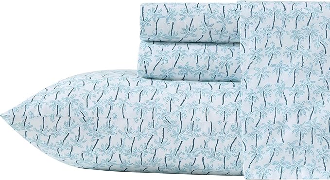 Tommy Bahama - King Sheet Set, Super Soft Cotton Percale Bedding with Matching Shams, Tropical Bedding Set, Oeko-Tex Certified (Palmtastic Blue, King)
