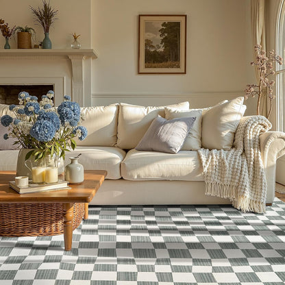 jinchan 5x7 Checkered Area Rugs for Kids Room - Machine Washable Soft Rug Modern Geometric Lattice Non-Slip Carpet for Nursery Playroom Classroom Living Room Bedroom Dining Room Home Office Grey