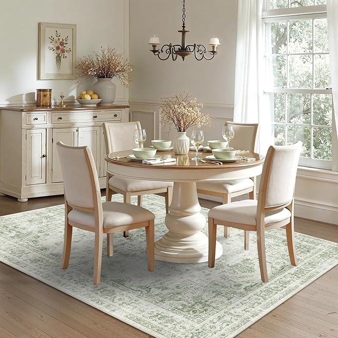 5x7 Vintage Washable Area Rugs Boho Medallion Large Distressed Retro Accent Carpet Floral Non-Slip Soft Low Pile Indoor Throw Rug for Living Room Bedroom Dining Room Office Kitchen, Green