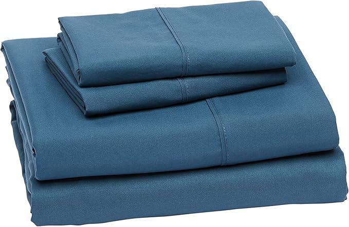 Amazon Basics Lightweight Super Soft Easy Care, Ultra Comfortable Microfiber 4-Piece Bed Sheet Set with 14-Inch Deep Pockets, Queen, Dark Teal, Solid